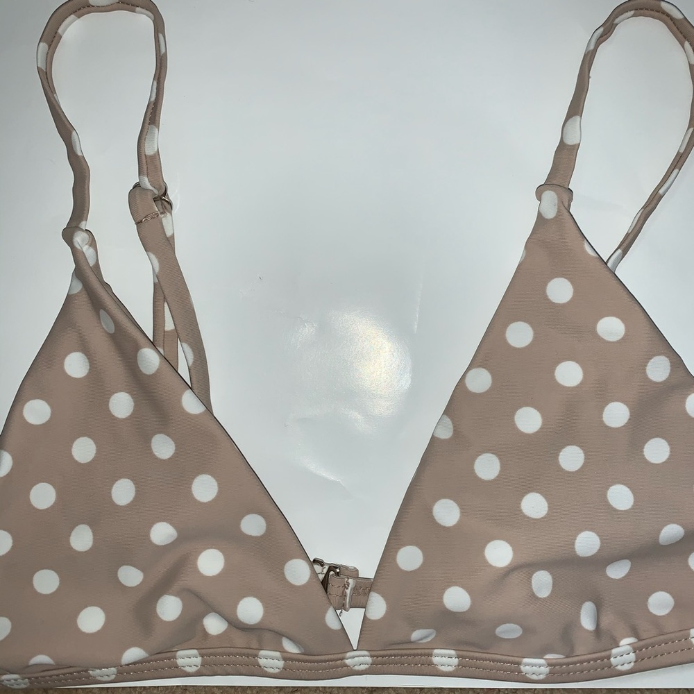 Polka Dot Gray/Taupe Bikini Top (Adjustable)